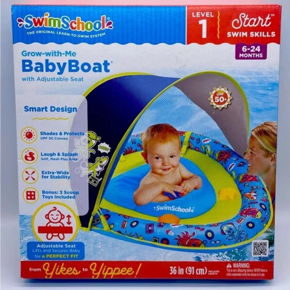 Swim School Grow-with-Me Baby Boat Pool for Kids Aged 6-24 Months 3 Bonus Toys
